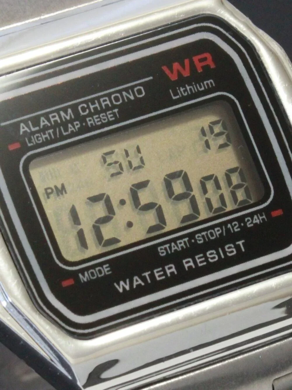 Retro Style Digital Watch Metal Case Bracelet Back light, Stopwatch, Day, Date